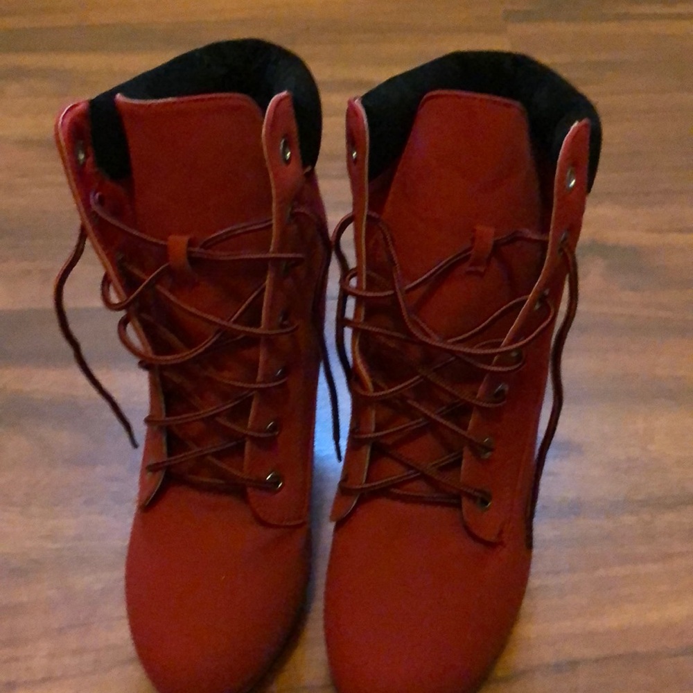 Red heeled boots (never worn)